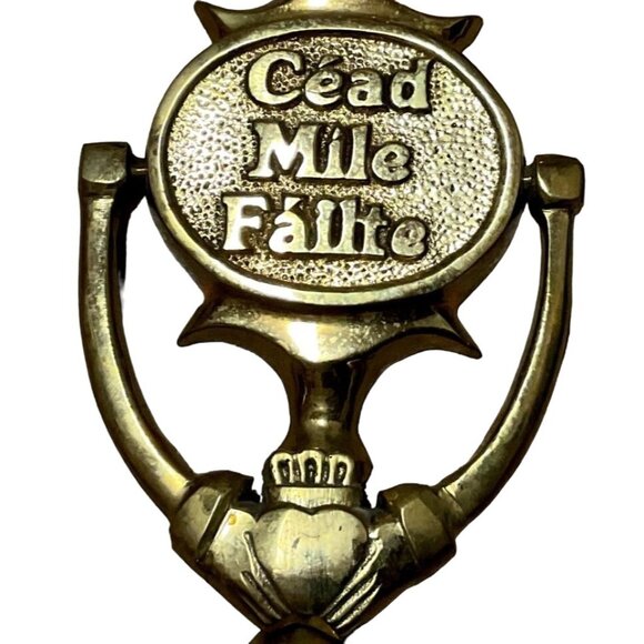 NEW BRASS IRISH DOOR KNOCKER WELCOME CEAD MILE FAILTE 8" X 3.5" LIFFEY ARTEFACTS - Picture 2 of 3